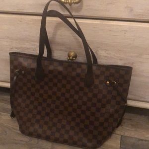 Brown checker print tote bag